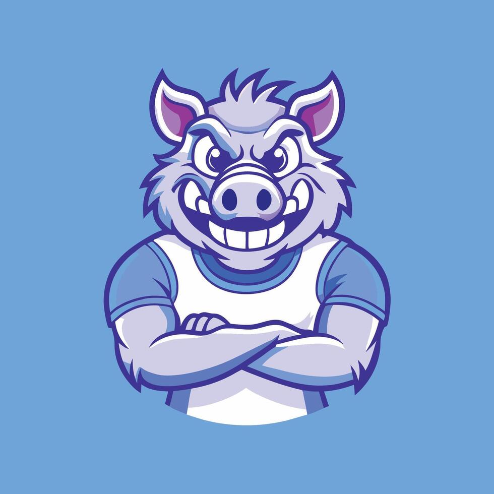 Mighty and Muscular Wild Boar Mascot Logo in a Cartoon Style vector
