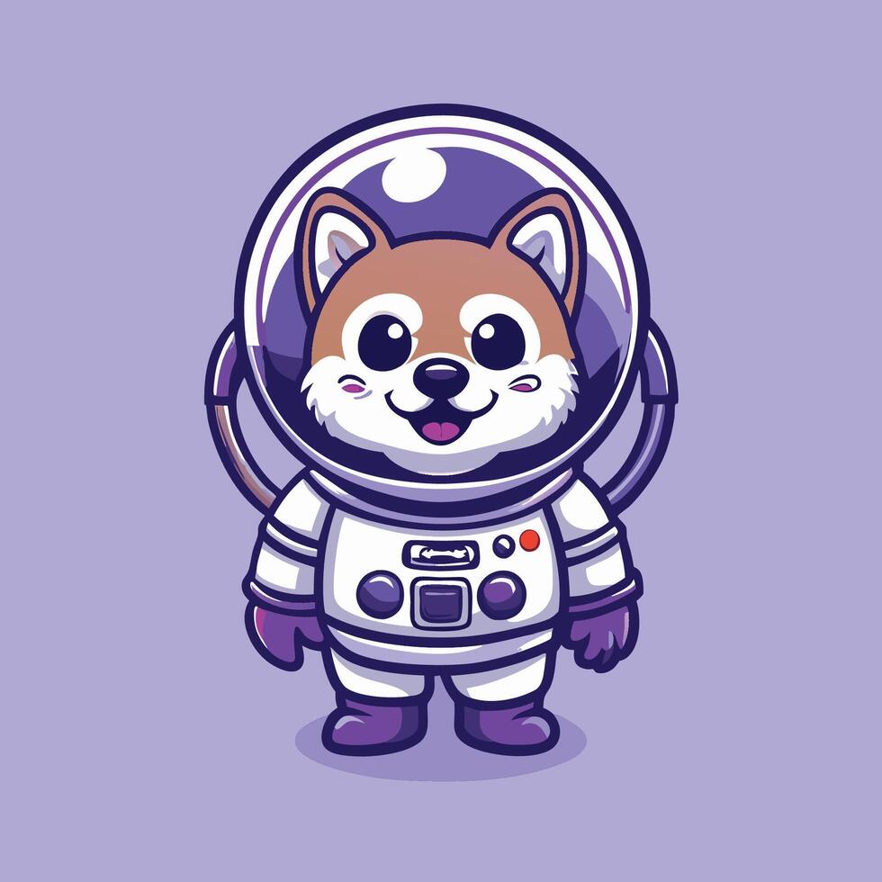 Adorable Shiba Inu Dog Dressed in a Space-Themed Spacesuit Character vector
