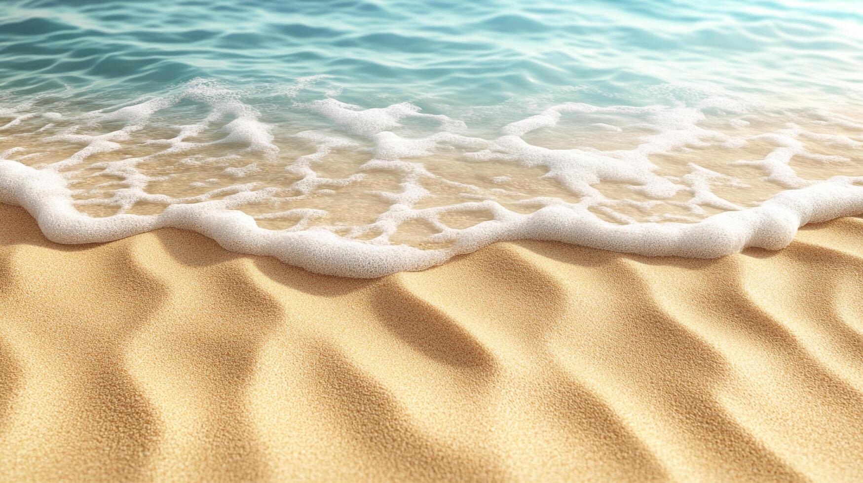 Tranquil beach scene featuring gentle waves meeting soft sand, creating a serene and inviting coastal atmosphere. Relaxing and calming. photo