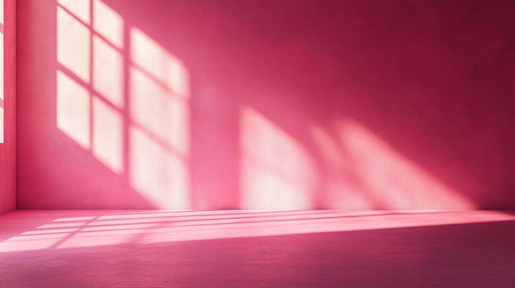 Pink room with sunlight casting shadows. This interior design evokes a sense of calm and warmth. Ideal for minimalist backgrounds. photo