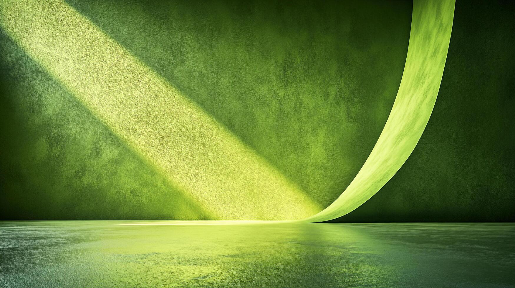 A captivating green backdrop with a beam of light creates a dramatic interplay of shadows, inviting reflection and contemplation in studio setting. photo
