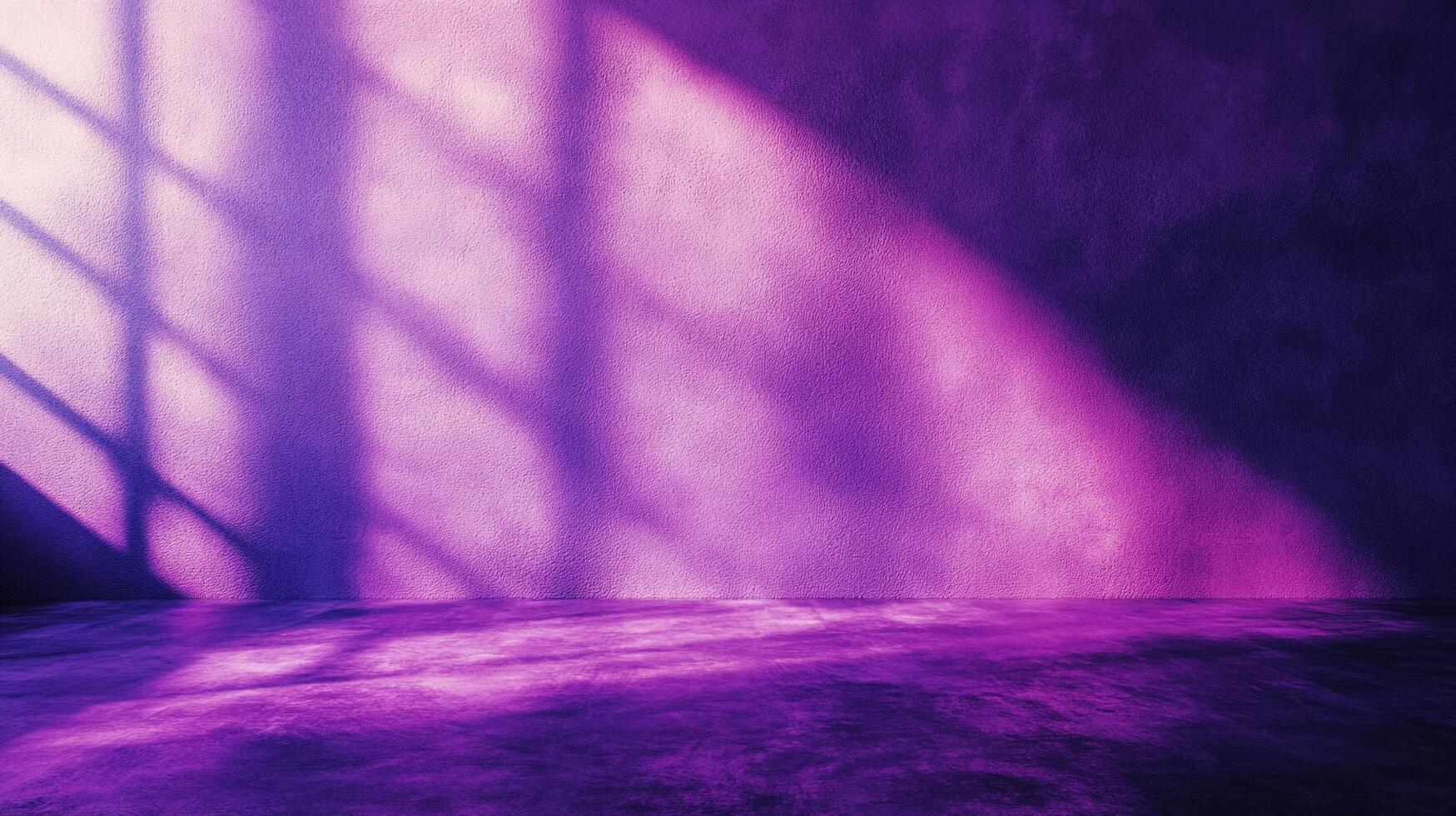 Abstract purple room featuring light and shadows cast from a window, creating a moody, atmospheric interior space. photo