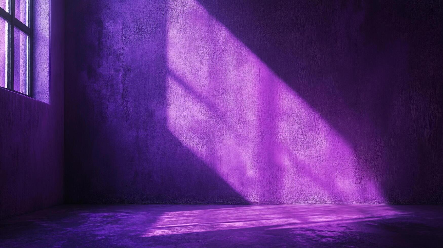 A vibrant purple room with light streaming in from a window, creating striking geometric patterns and a sense of calm and introspection. photo