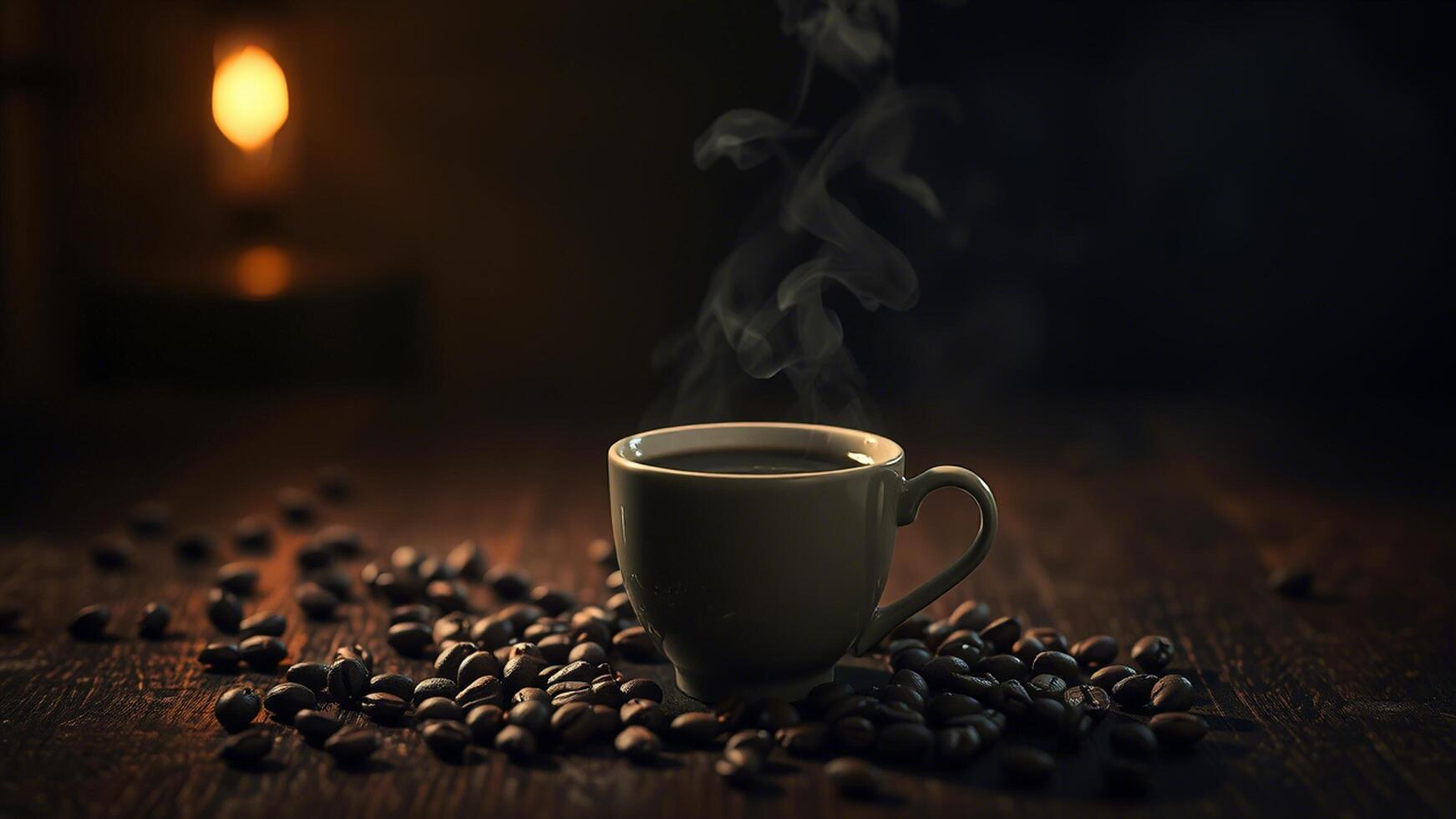 elegant coffee cup background with soft steam in dim light photo