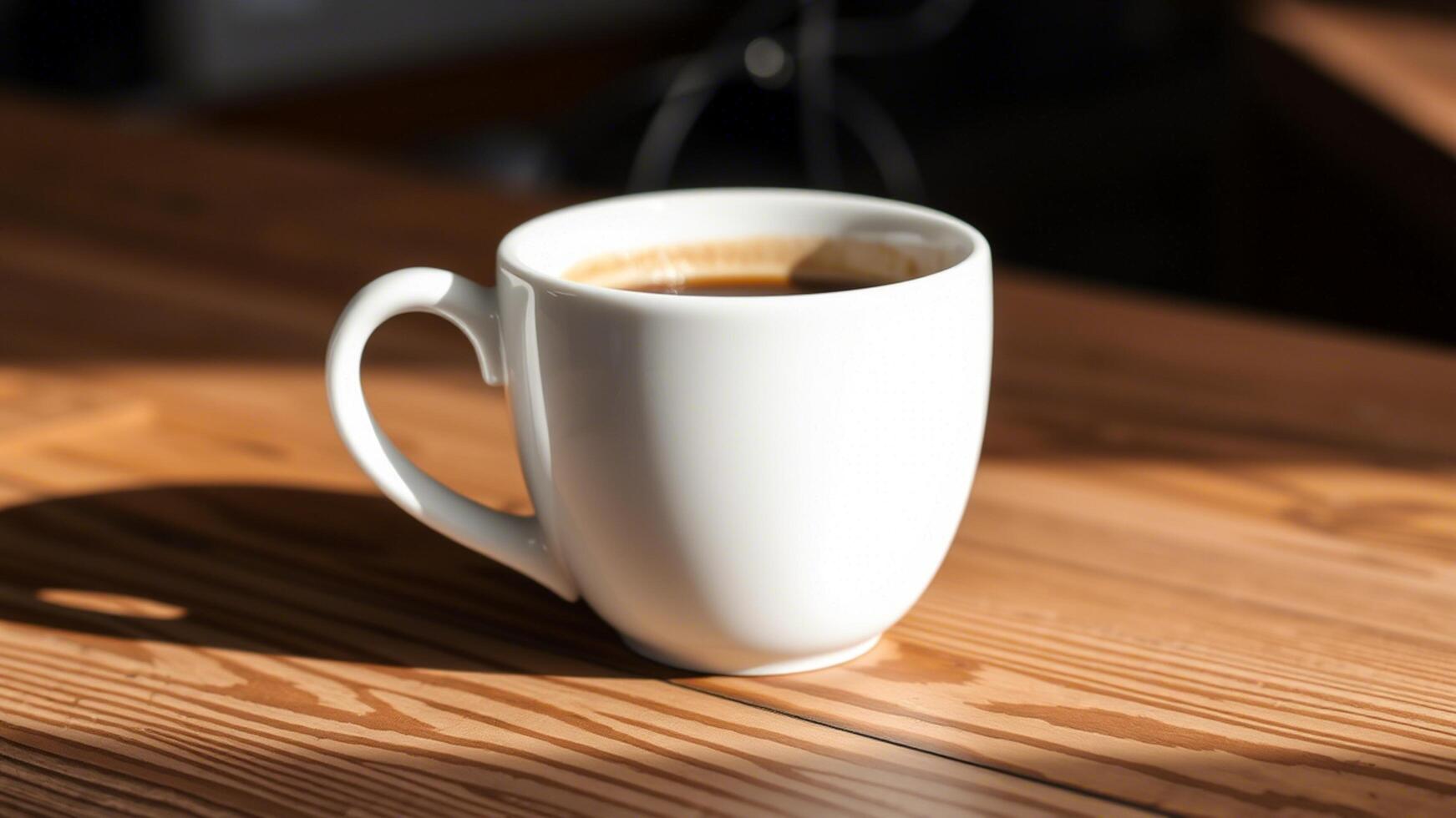 warm atmosphere with a coffee cup on a wooden table and soft background photo
