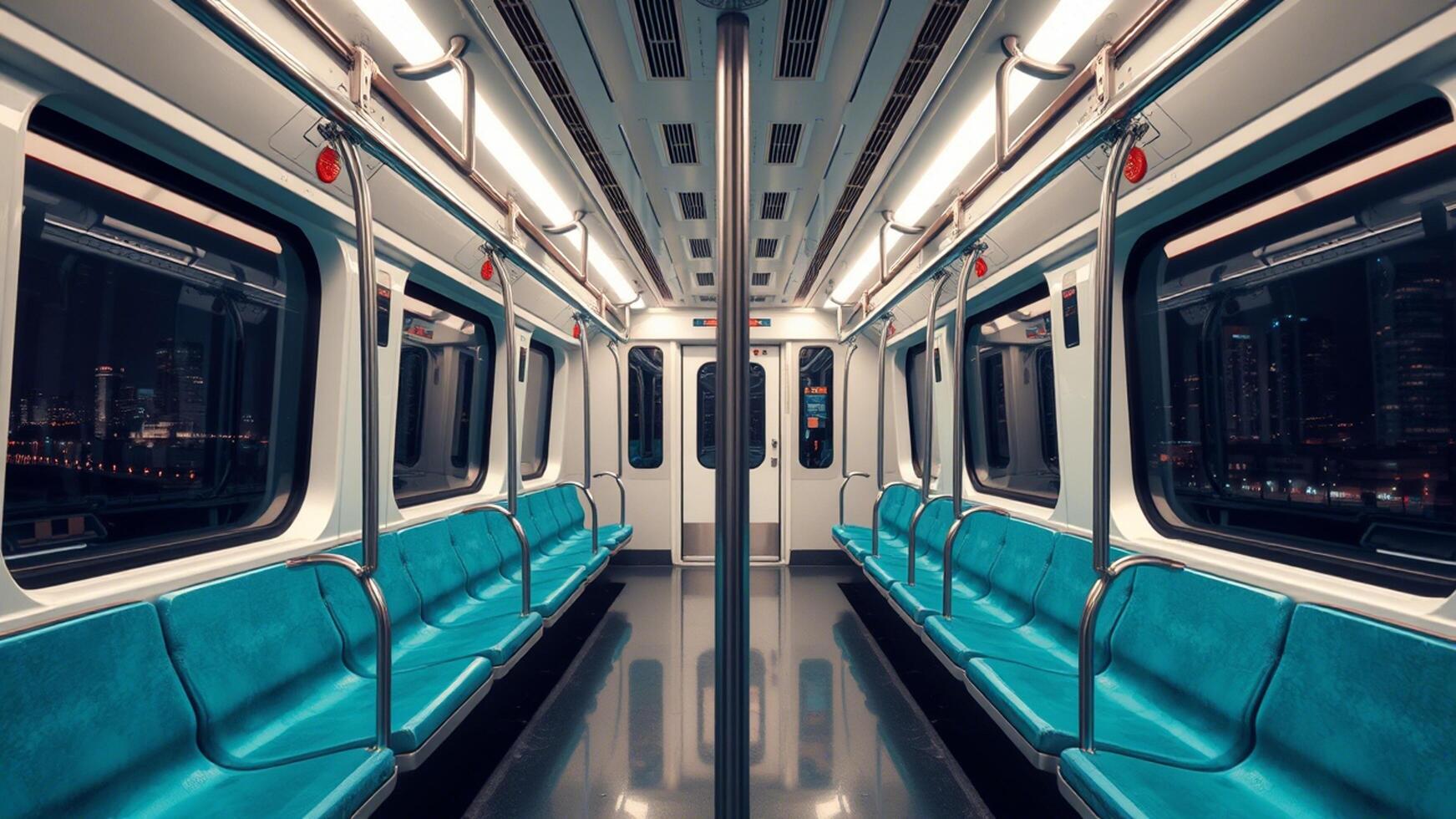 realistic empty subway train background with cinematic lighting and symmetrical perspective photo