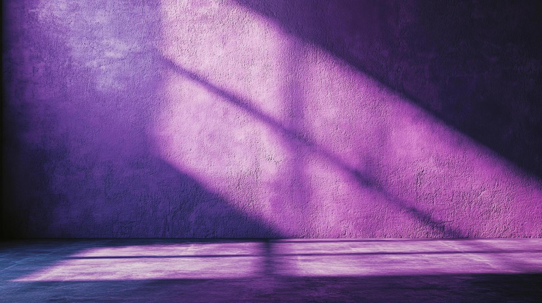 Purple wall texture. Shadows create an abstract design on the wall and floor. The light catches the textured surface. Interior design aesthetic. photo