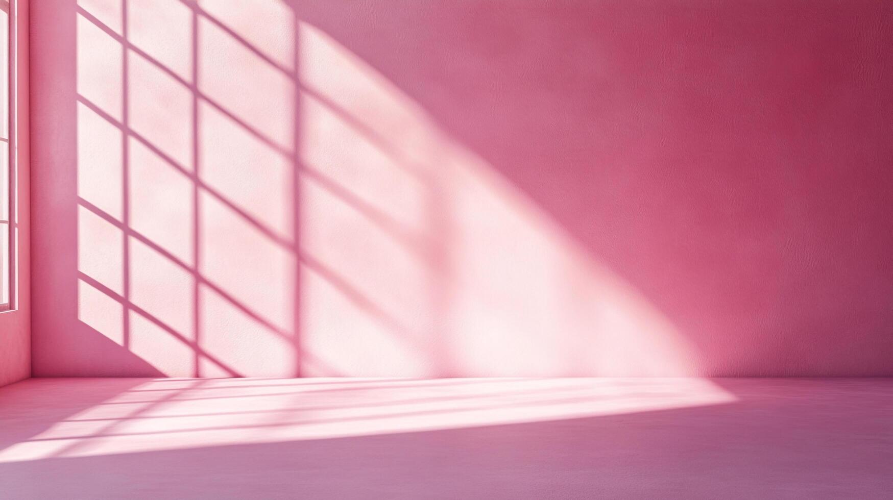 Pink room flooded with light, shadows cast patterns on walls, creating a soft, inviting space, ideal for interior design inspiration. photo