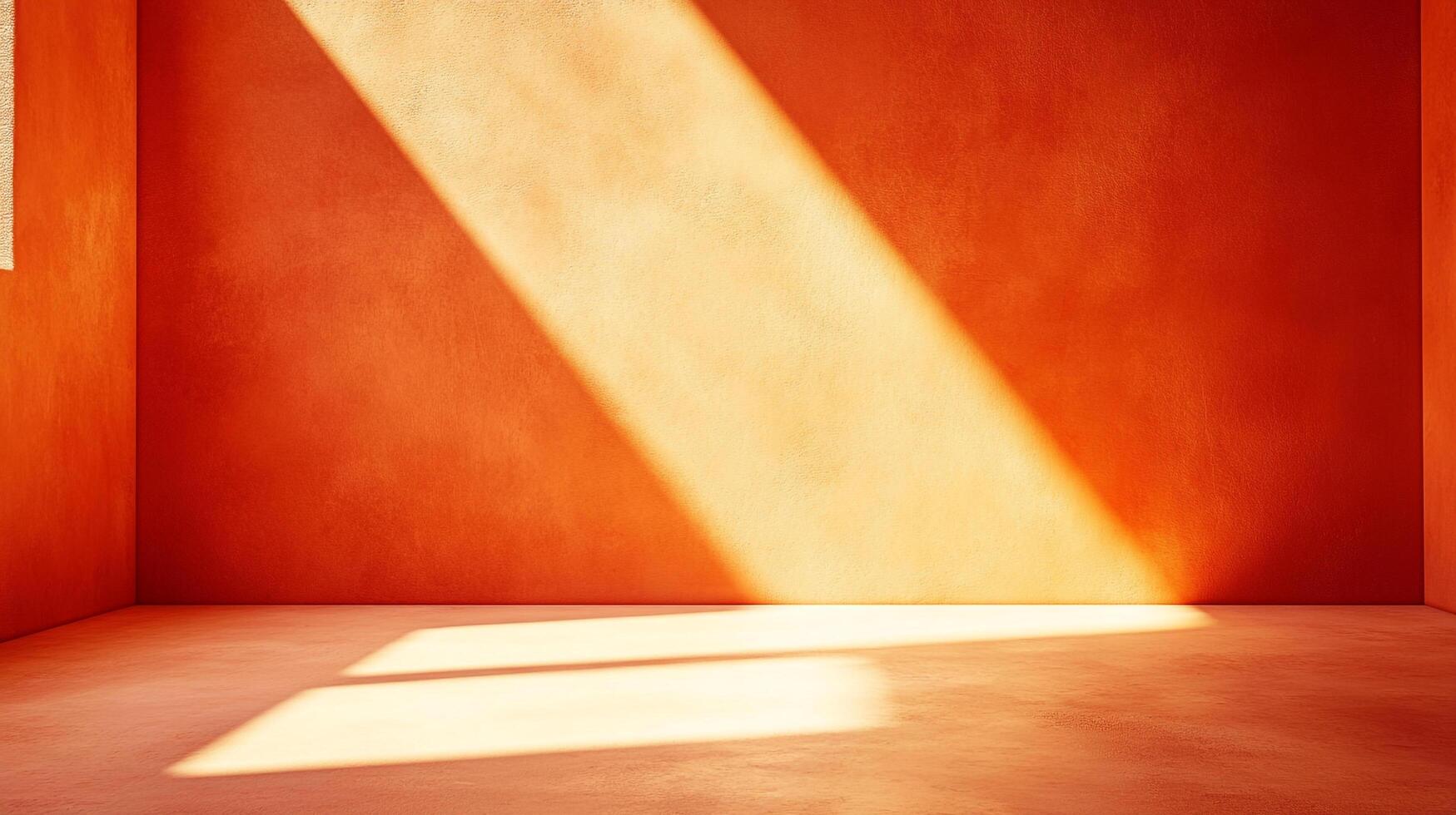 Abstract orange room bathed in sunlight, creating a minimalist and warm atmosphere. The simplicity highlights the play of light and shadow. photo
