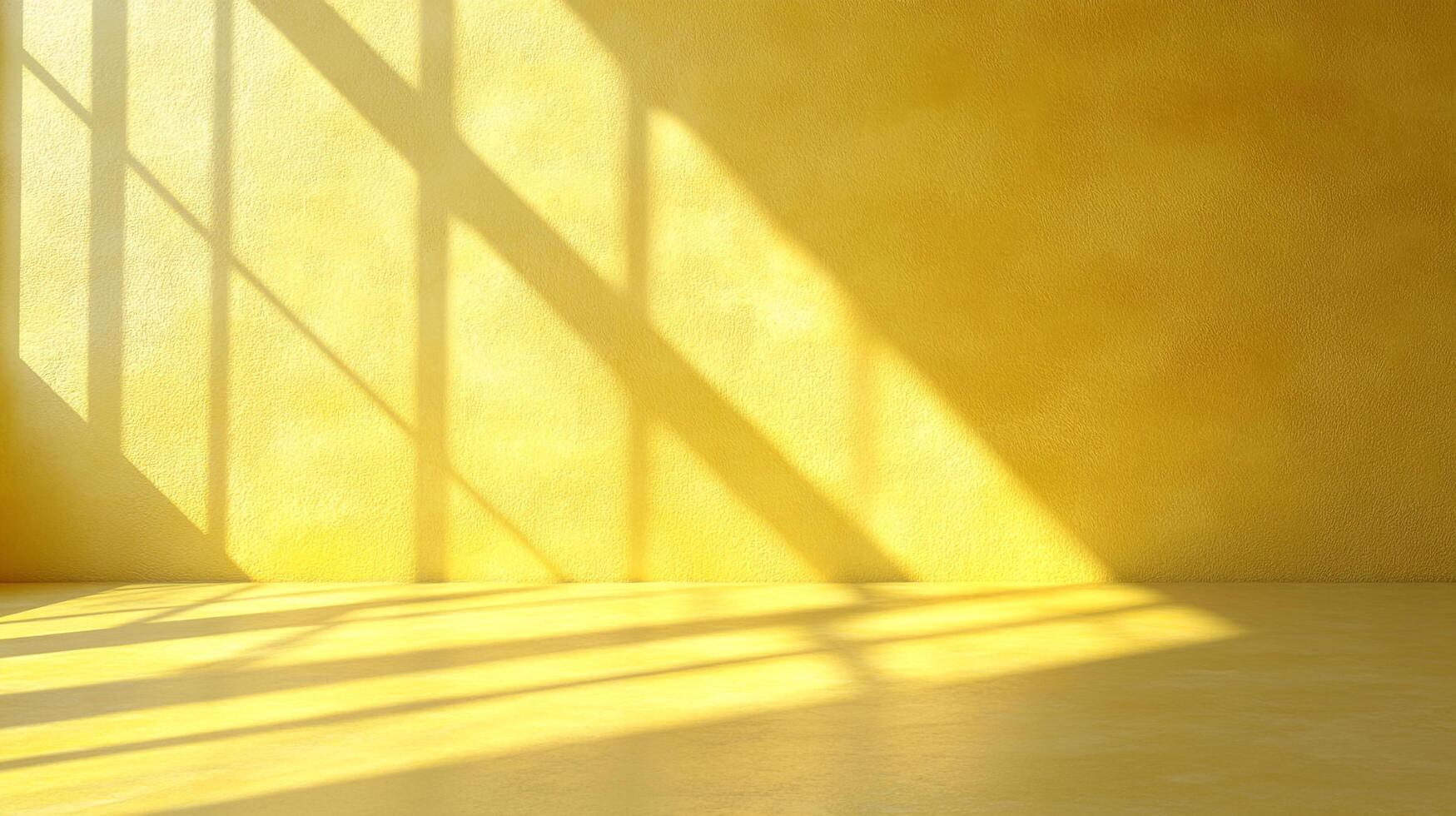 Sunlight streams into a yellow room, casting geometric shadows that add depth and warmth to the minimalistic interior design. photo