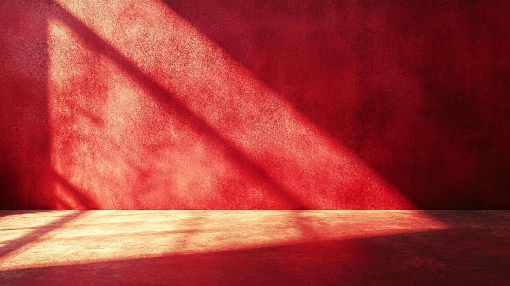 Crimson interior bathed in light creating dynamic shadow play. A striking minimalist backdrop with bold color and visual intrigue. photo