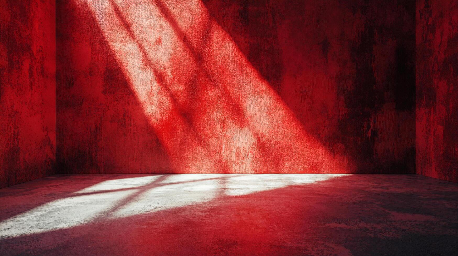Dramatic lighting on a red-toned room. Textured walls create a sense of depth, making it a visually captivating spatial abstraction. photo