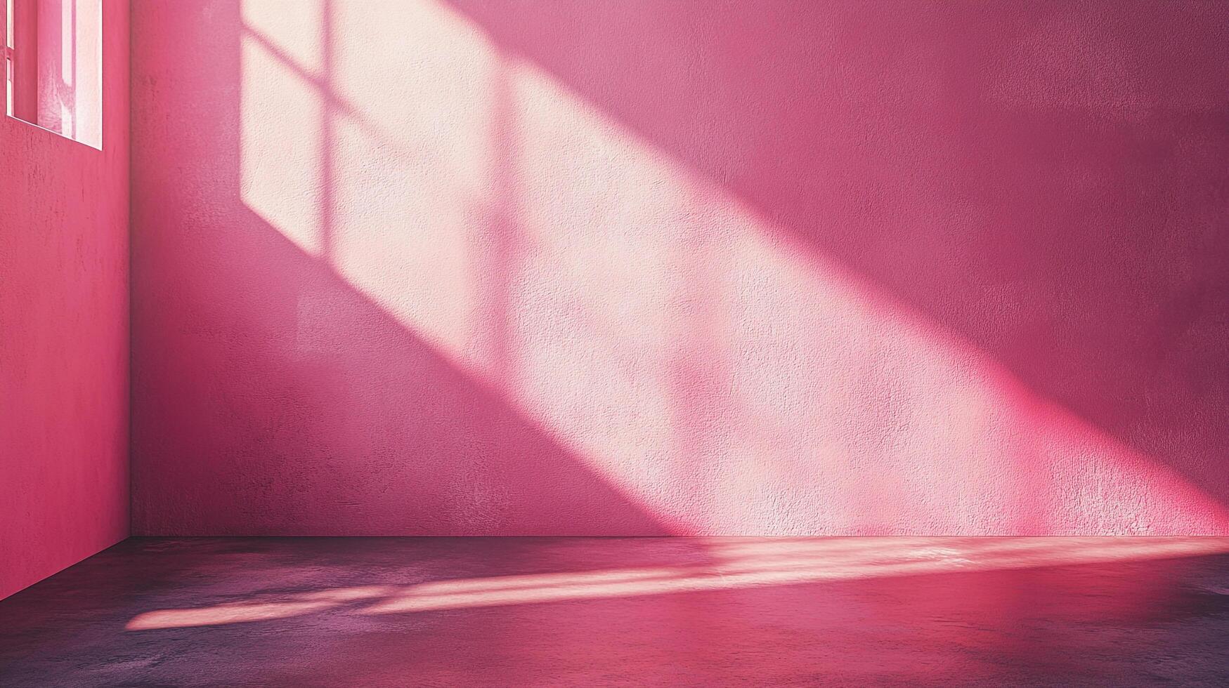 Pink room with dramatic light and shadows from a window creating interesting patterns on the wall and floor, modern interior design element. photo