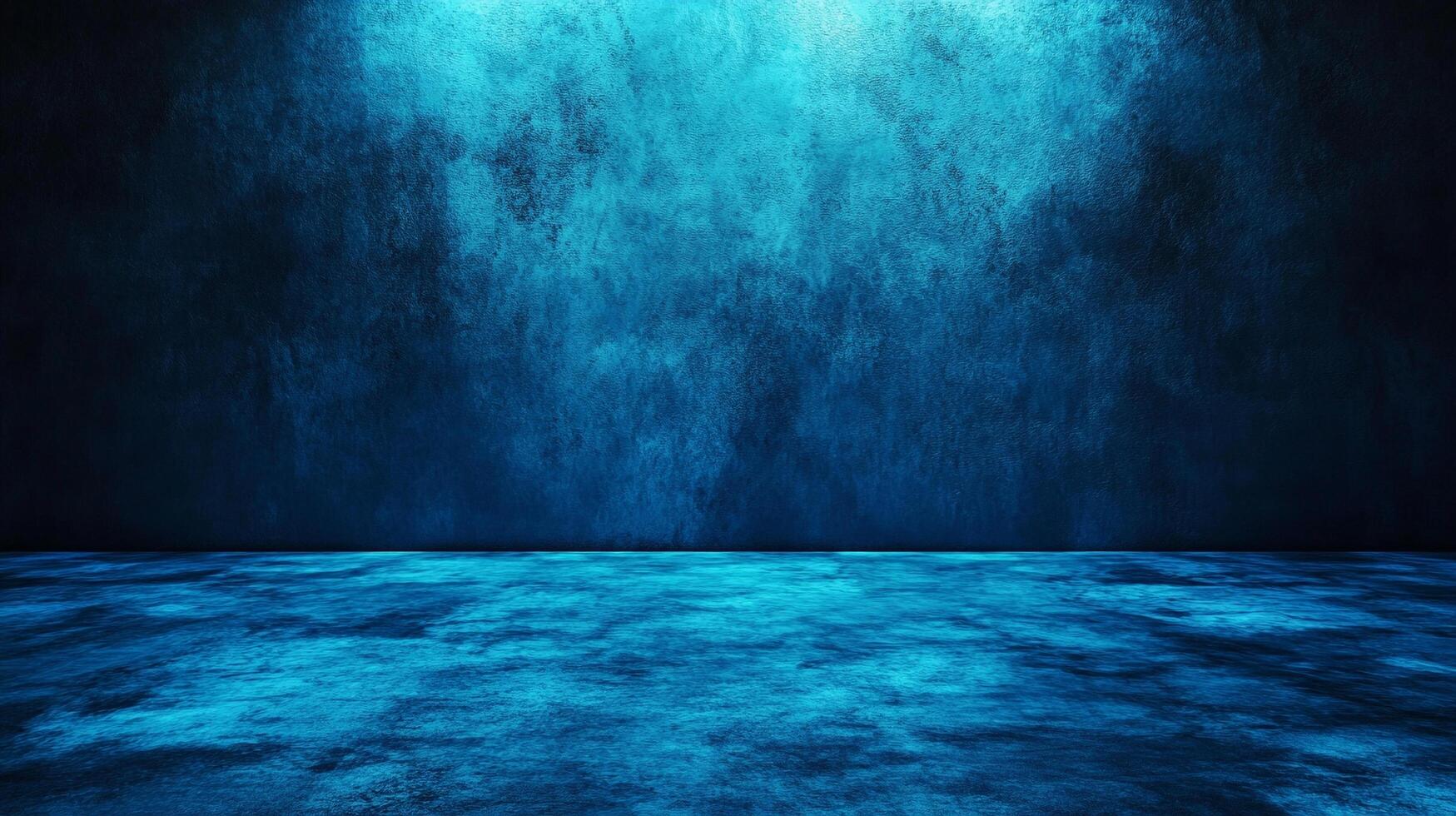A textured blue wall and floor are dimly lit, creating a moody and mysterious atmosphere. Ideal for stage backdrop or product display. photo