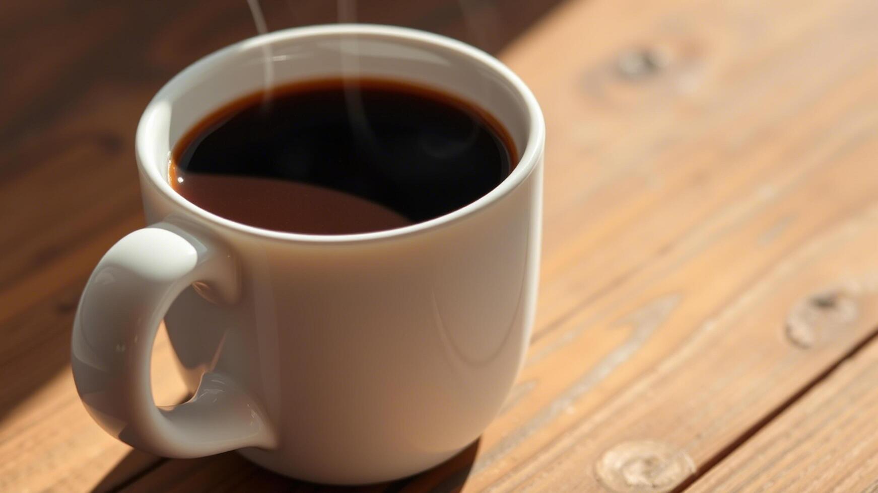 realistic details of a coffee cup on a textured wooden table with a cozy background photo