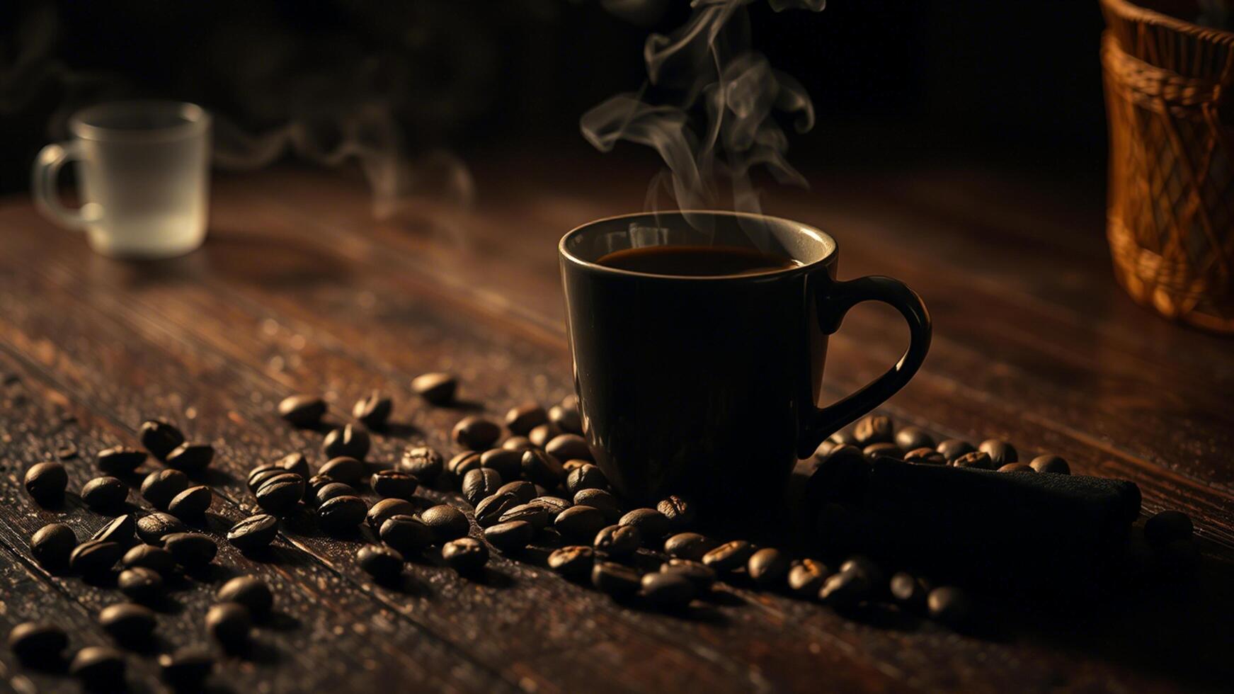steaming coffee background with moody atmosphere photo