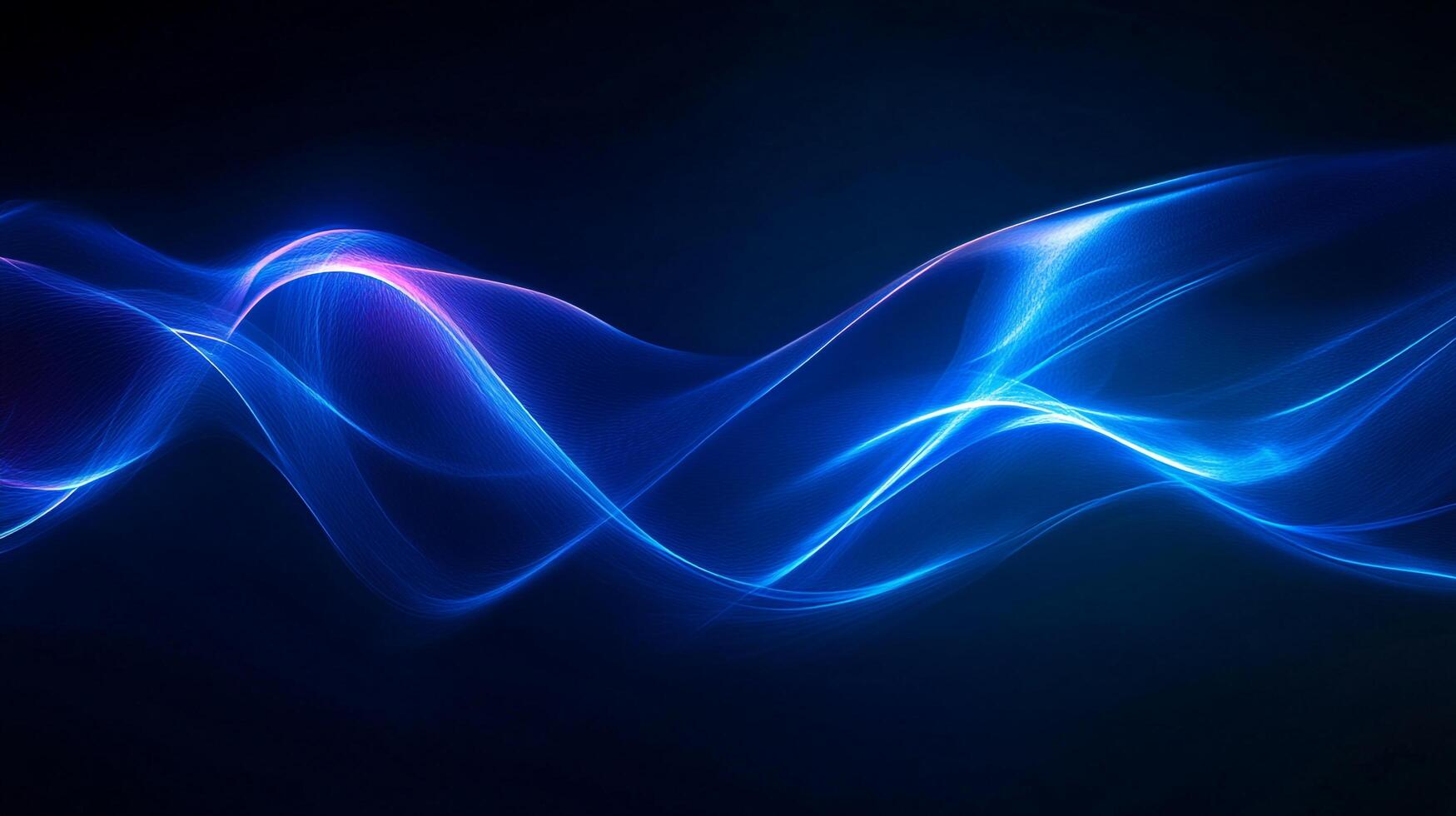 Abstract glowing waves of blue and purple flow gracefully across a dark background, creating a dynamic and captivating visual effect. photo