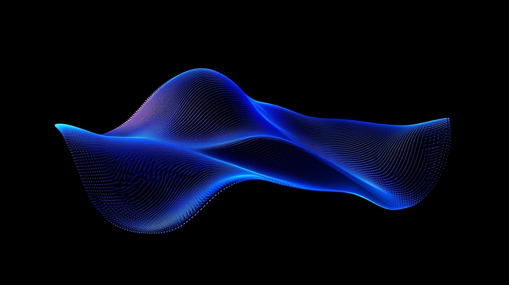 Abstract waveform design with neon blue digital mesh effect on a black background, perfect for tech, modern or futuristic presentation photo