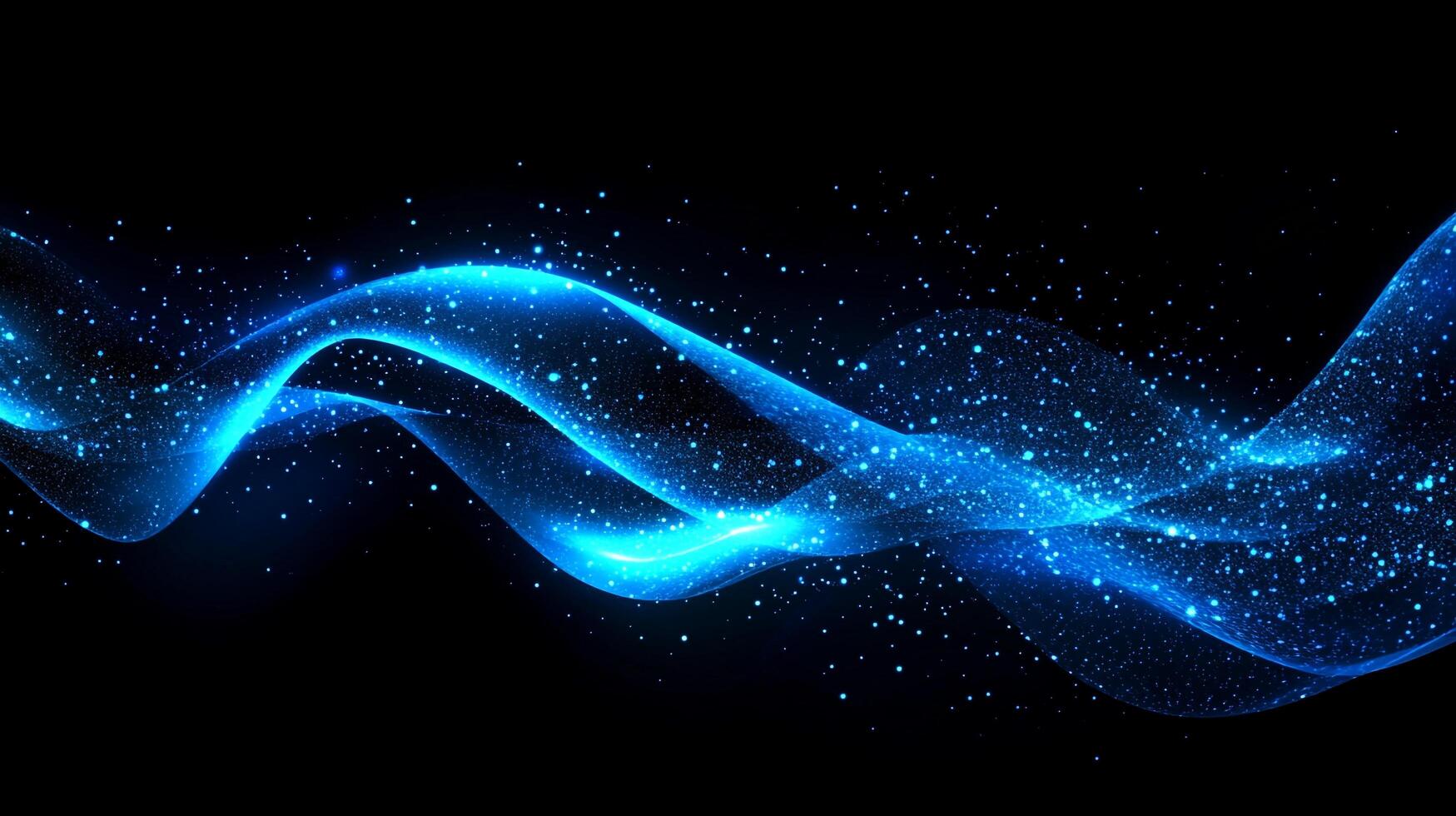 An abstract, dynamic wave of flowing blue light and sparkling particles against a dark background, evoking a sense of energy and elegance. photo