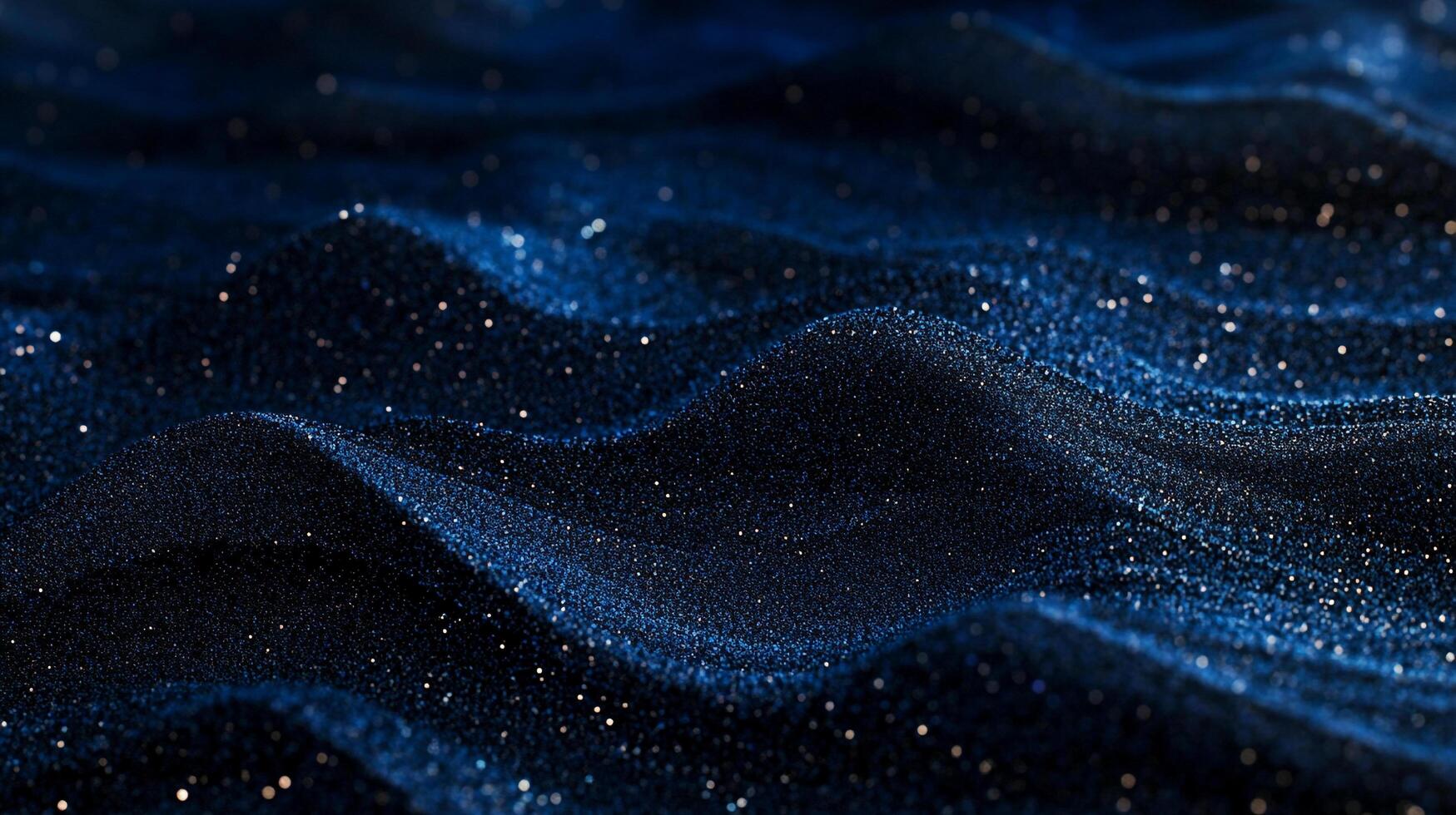 Abstract flowing, sparkling, grainy midnight-blue background. It resembles a shimmering, dark-blue, glittery sand dune landscape. photo