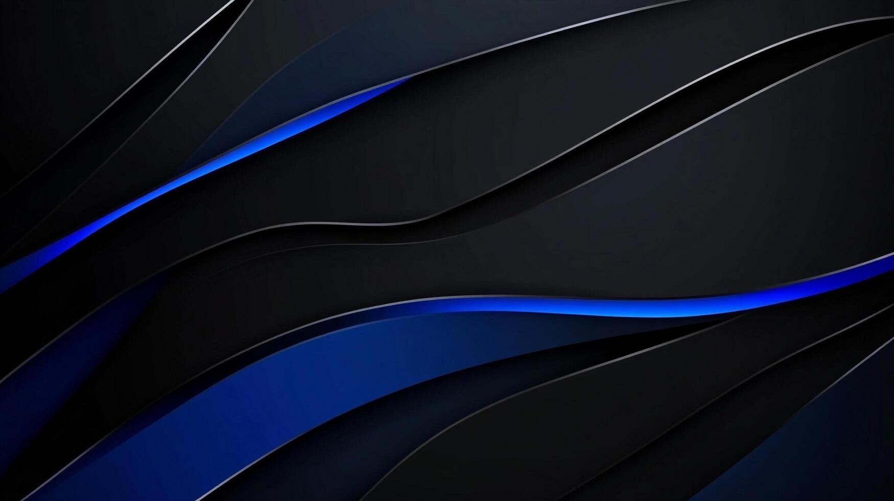 Sleek and sophisticated abstract backdrop featuring dynamic, flowing layers in black and blue with subtle silver accents. Modern design. photo