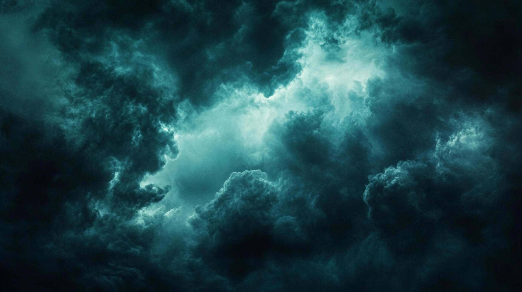 Dramatic dark teal clouds forming in the sky, swirling and heavy with impending weather, a mystical atmospheric scene. photo
