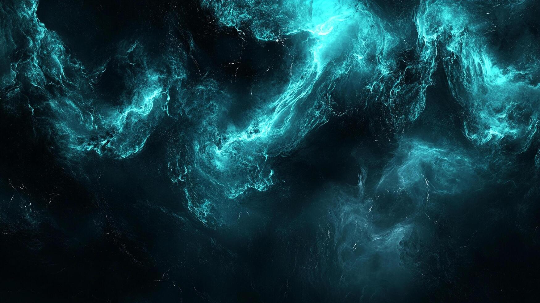 Ethereal turquoise clouds cascade through a shadowy expanse, creating a captivating dance of light and darkness. Atmospheric. photo