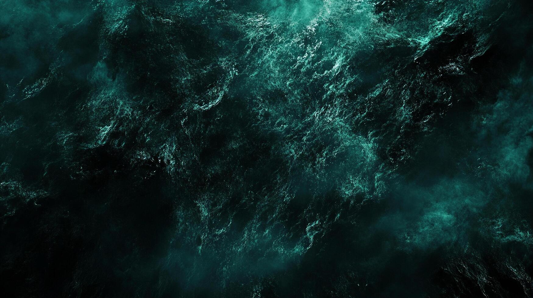 An abstract aerial view of the ocean with dark teal water, foaming waves and spray. Dramatic and turbulent seascape scene. photo