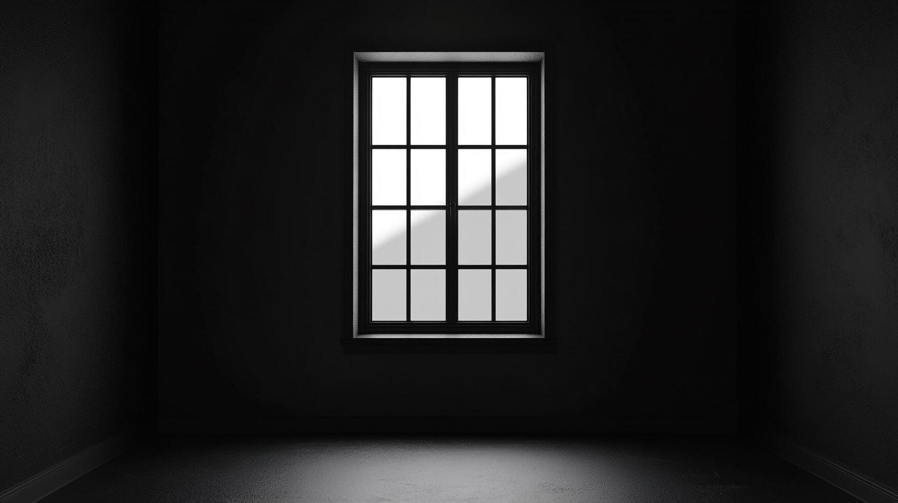 A striking contrast of light and shadow as a bright window illuminates the dark room, creating a sense of minimalist beauty and tranquility. photo