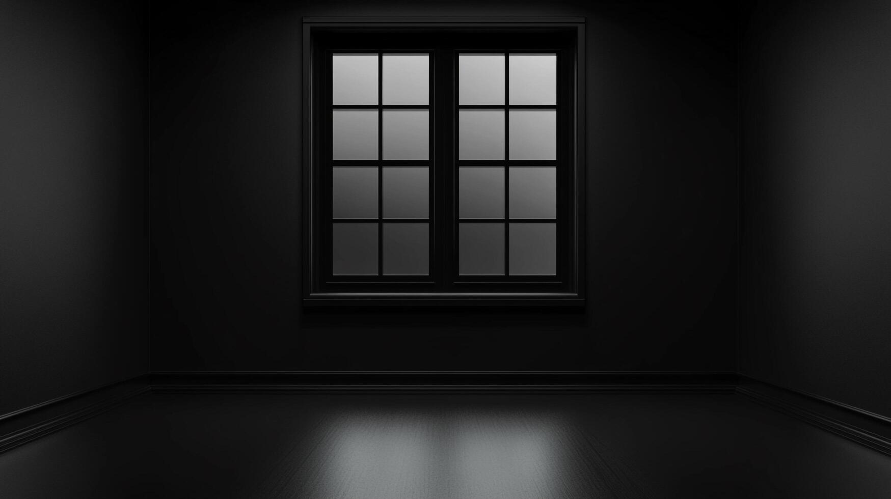 Monochrome room featuring a grid-patterned window, offering a stark contrast with its surroundings through diffused light and muted reflections. photo
