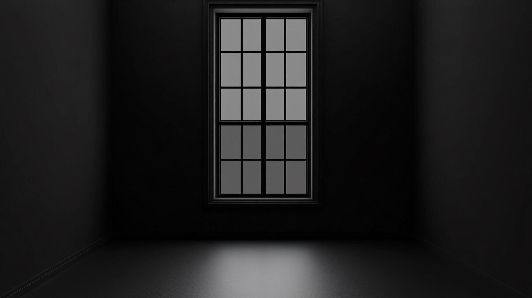 Dark room illuminated by window light. This monochromatic space creates an atmosphere of simplicity and understated elegance. photo