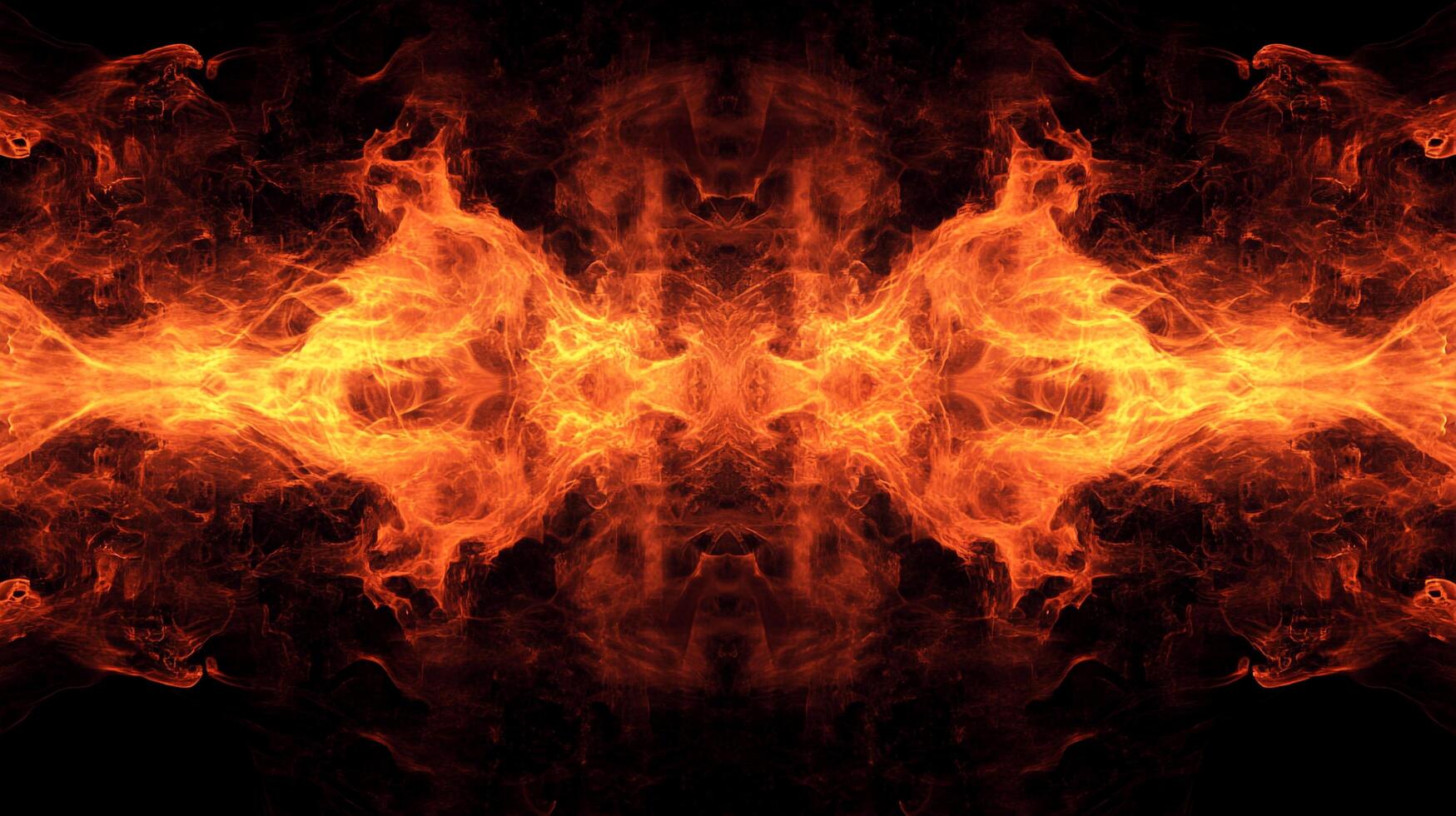 Symmetrical fiery abstraction on a black background. A symmetrical composition creating a dynamic and visually striking effect. photo