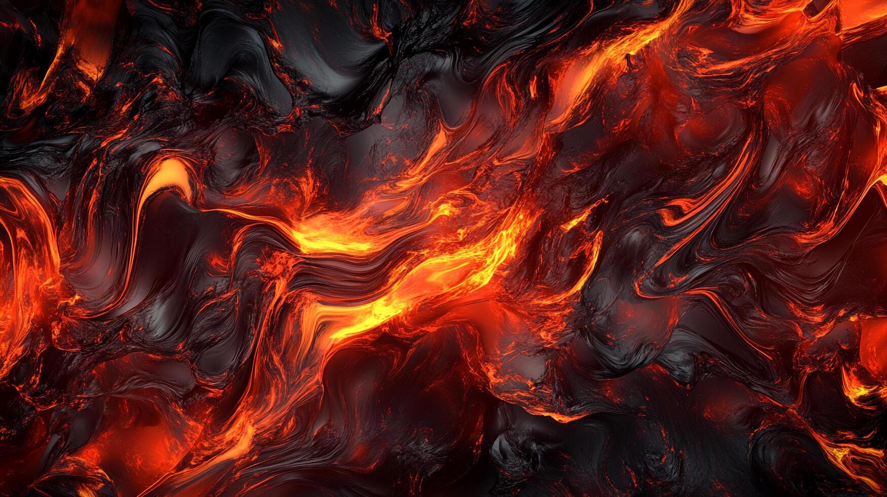 Fiery abstract swirls of molten reds and oranges against a backdrop of dark charcoal. Intense heat and dynamic movement evoke the feeling of lava. photo