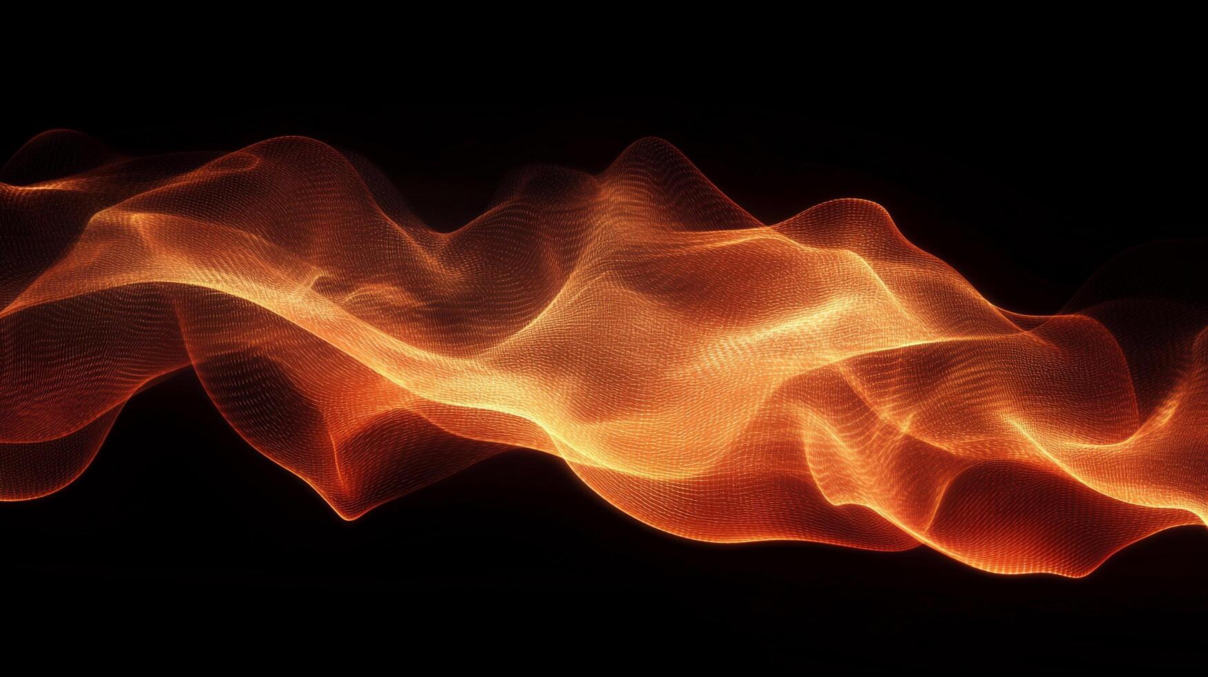 Abstract glowing digital mesh flowing in an organic waveform against a stark black backdrop. Mesmerizing and dynamic digital art. photo