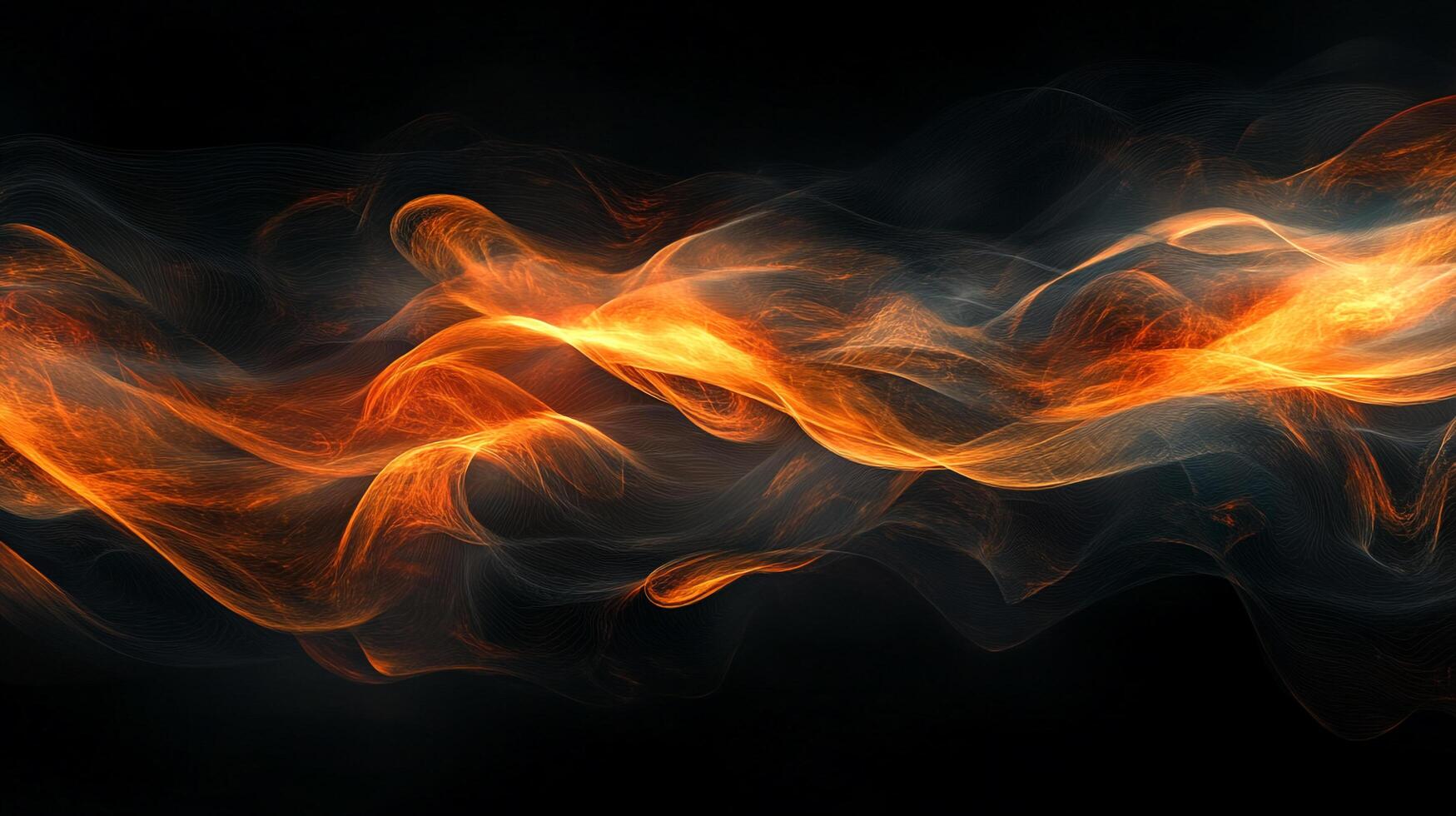 Abstract depiction with luminous orange waves against a dark backdrop, evokes motion, energy, and warmth in a captivating visual. photo