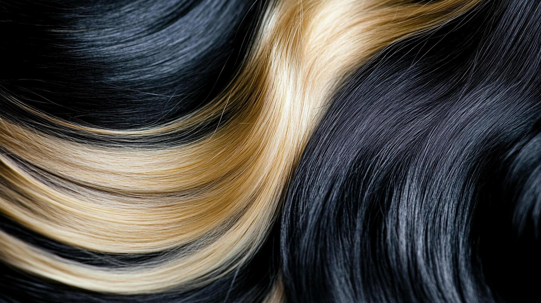Waves of contrasting hair colors, creating a textured and dynamic visual. The light and dark strands add depth and visual interest. photo