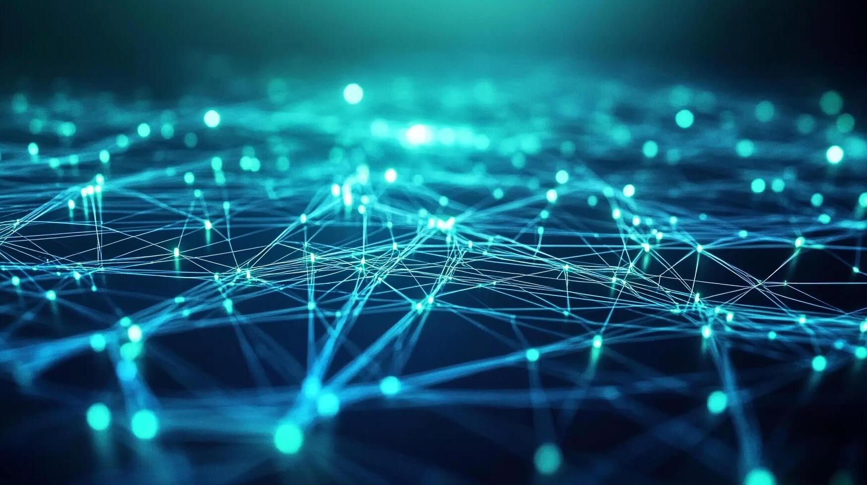 Abstract network of interconnected glowing nodes symbolizing technology, connectivity, and data flow, creating a futuristic atmosphere. photo