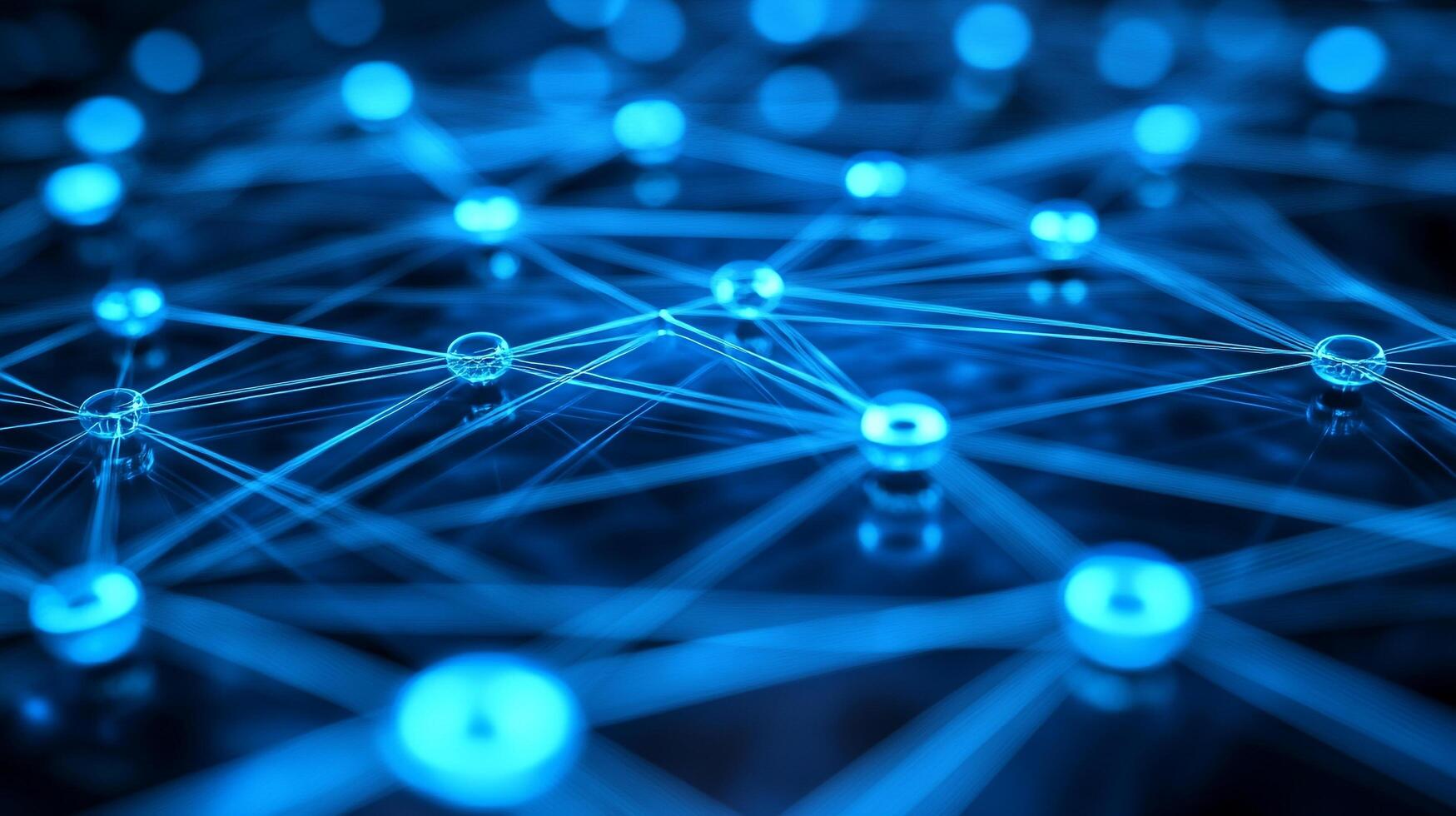 Glowing blue orbs interconnected with a network of lines, showcasing connection, innovation, and futuristic design. photo