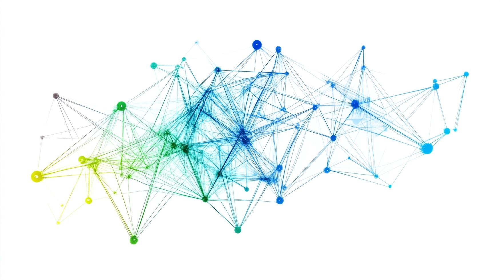 Abstract colorful network of interconnected dots and lines simulating connections in a data network or neural network concept. photo