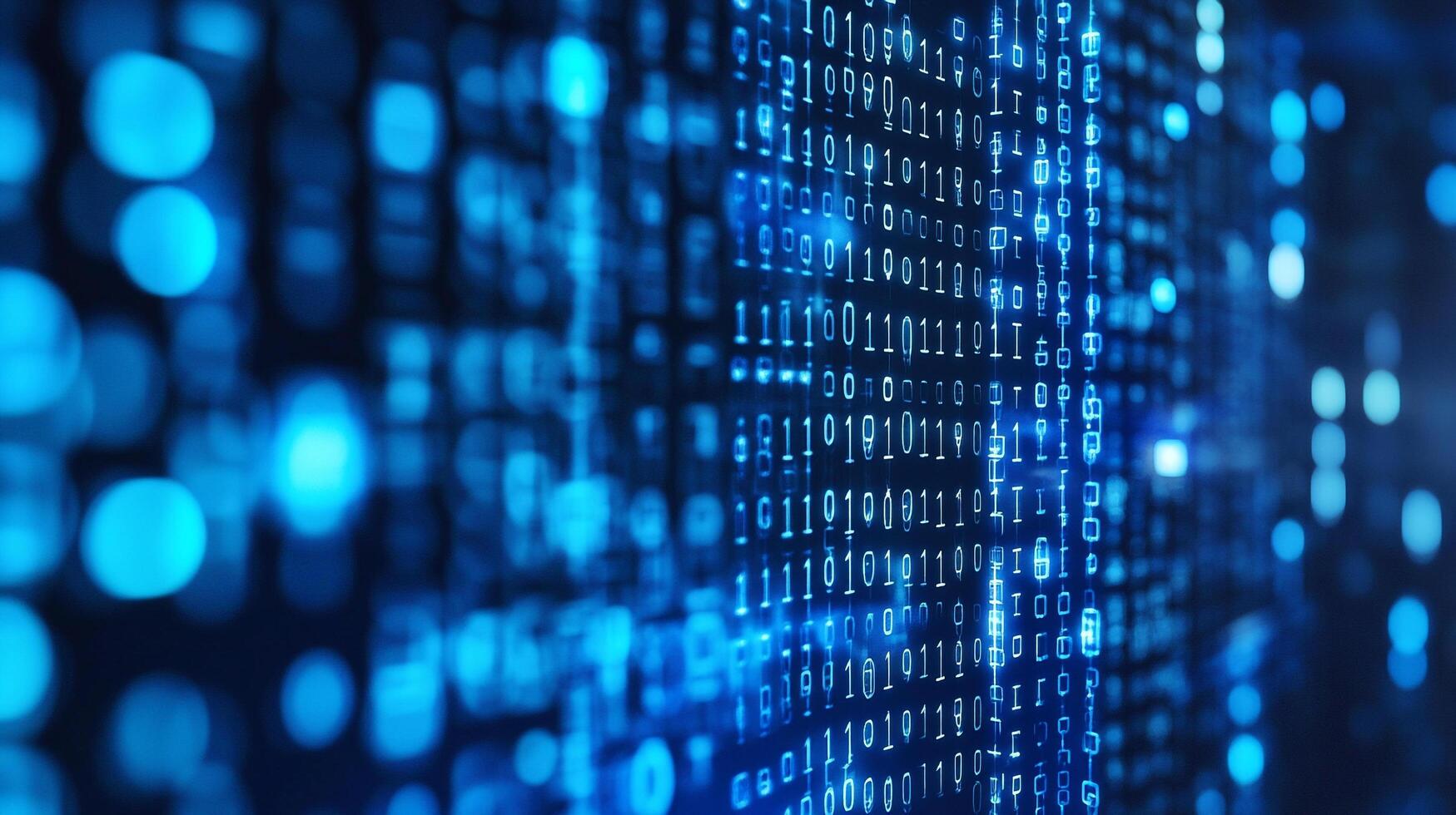 Abstract digital binary code stream in a futuristic blue hue, representing data, information technology, cybersecurity, and virtual reality. photo