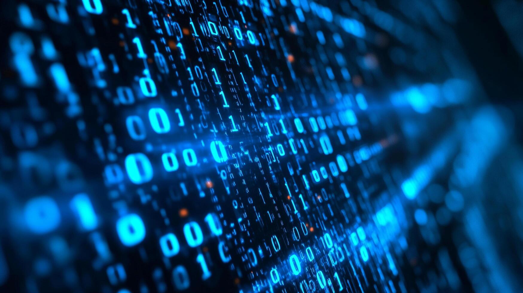 Abstract rendering of digital binary code stream. A technological background of glowing ones and zeros symbolizing data flow. photo