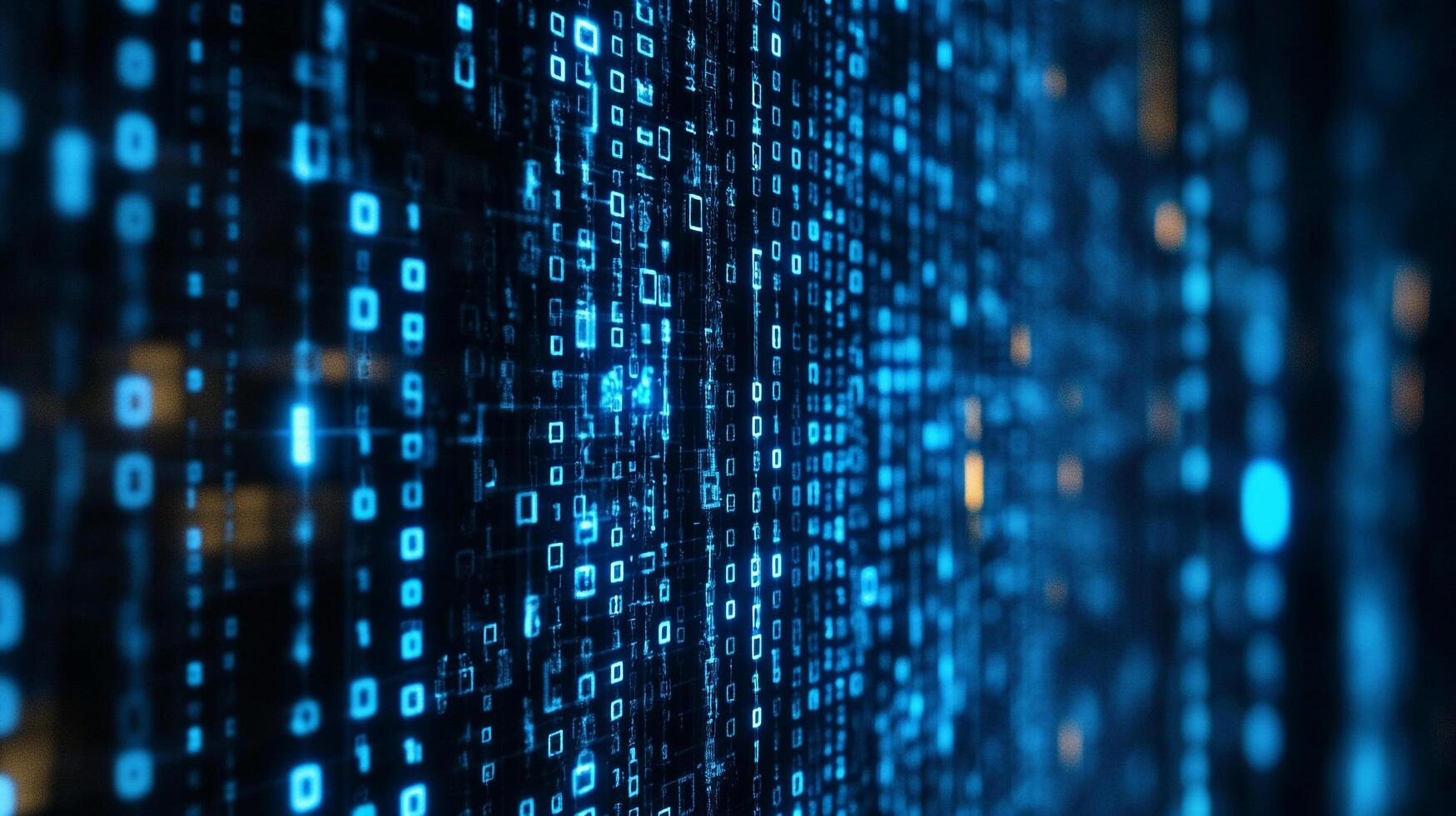 Digital data stream. Binary code background with glowing blue zeros and ones. Data analysis, big data, information technology concept. photo