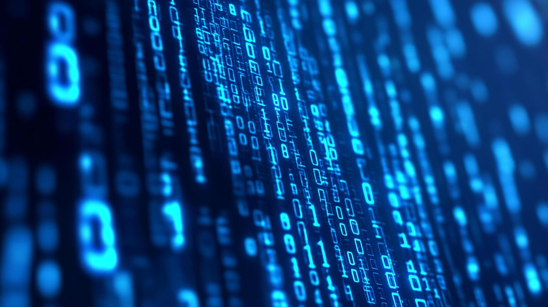 A digital display showing a cascade of blue binary code, representing data, technology, and the abstract nature of information. photo