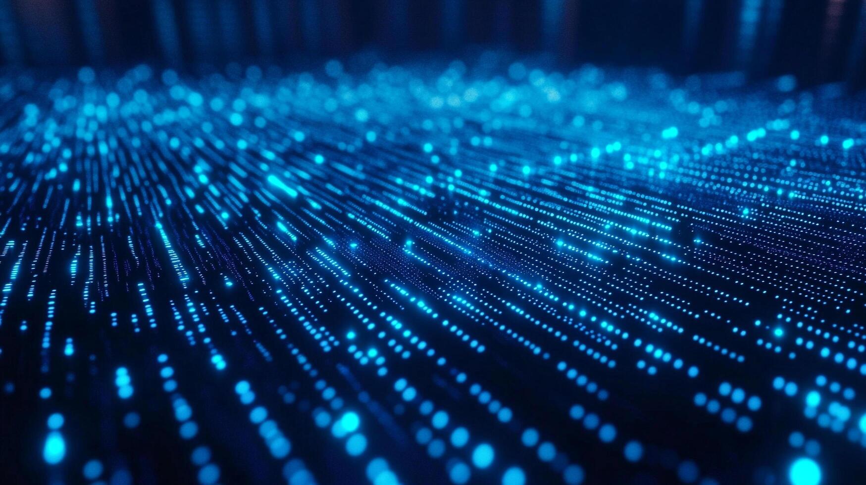 A futuristic backdrop with glowing blue lights arranged in precise patterns against a dark background. Represents data streams and technology. photo
