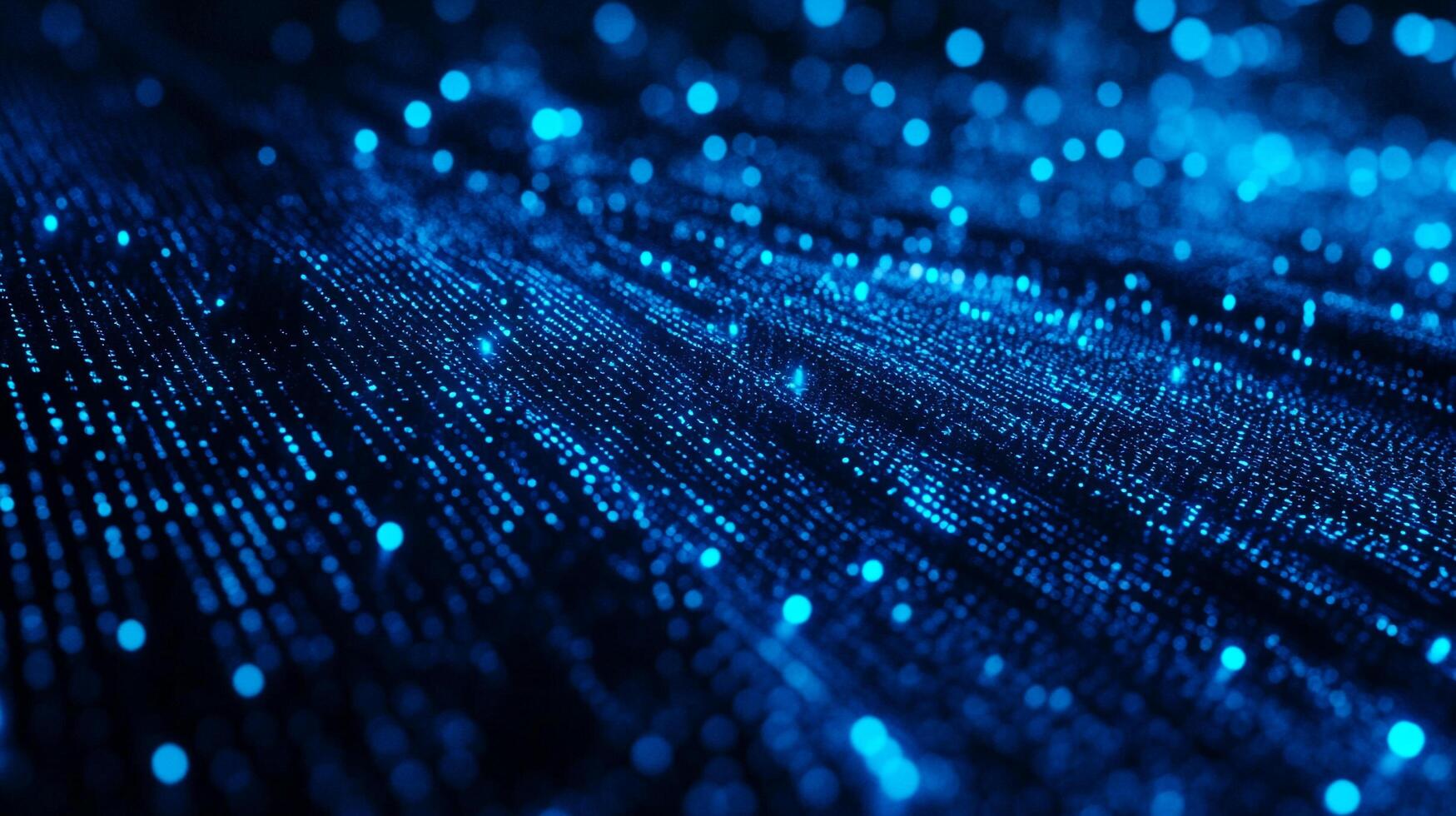 Luminous blue dots spread across a black backdrop, evoking a sense of digital connectivity and flowing information streams. photo