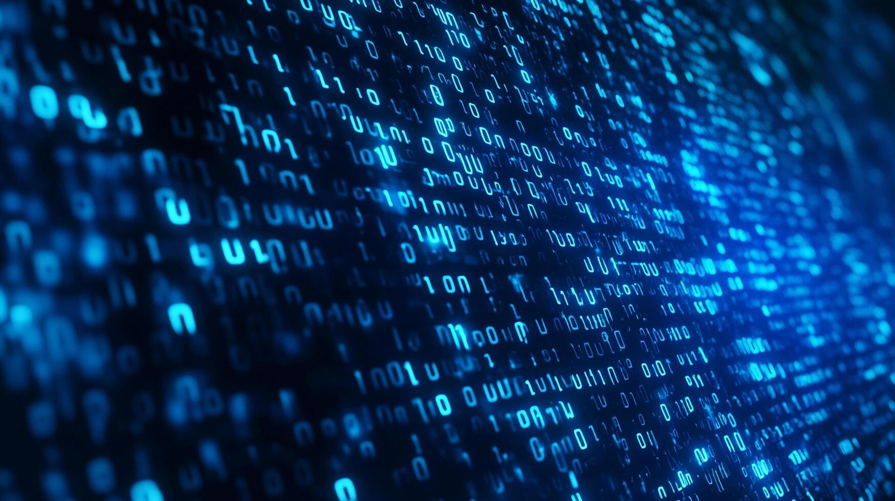 Abstract digital data stream with glowing binary code. Representing computer systems, information technology, and modern communication. photo