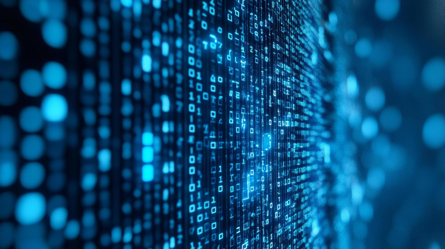 Abstract image of binary code with a blue digital aesthetic. Represents data streams, information systems, computer science, and technology. photo