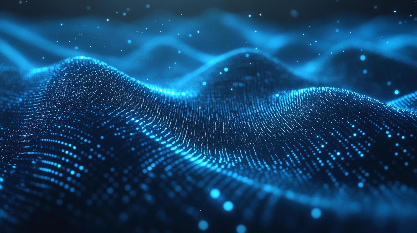 Abstract blue landscape made of glowing particles. Perfect for backgrounds, visualizations, and technology-related themes. photo