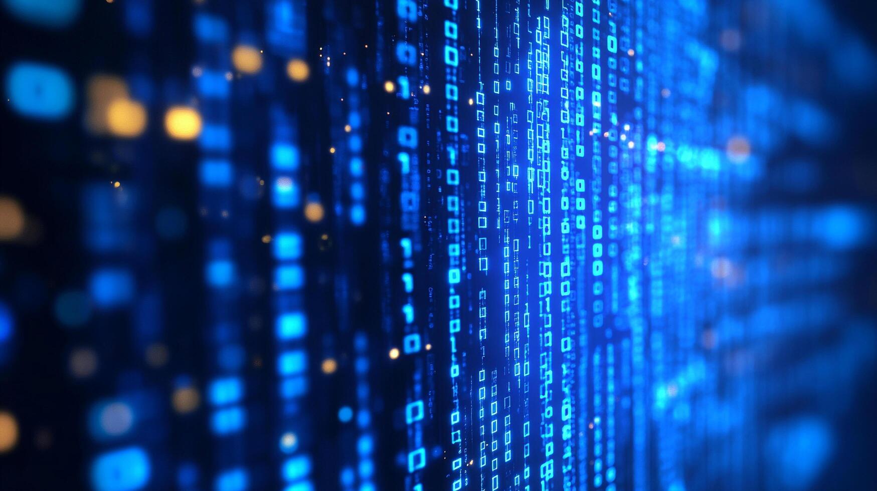 Abstract visualization of digital data. Binary code streams in blue evoke computing technology, cybernetics and information processing. photo