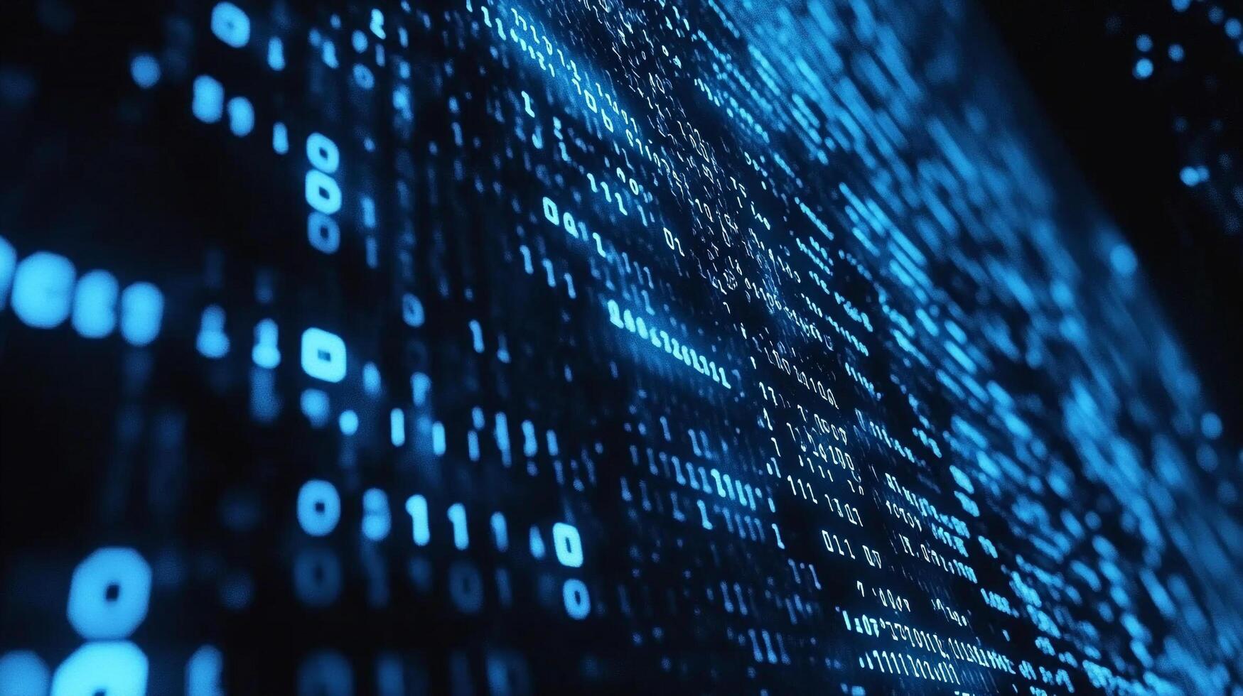 Abstract binary code pattern illuminated in blue, a visual representation of technology, digital data, and cybersecurity concepts. photo